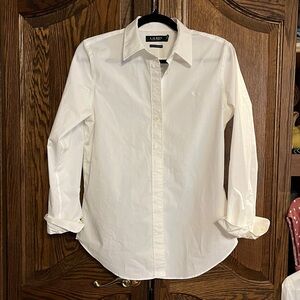 Crisp white Ralph Lauren button down shirt